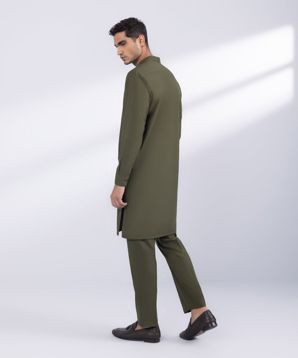 Men's Stitched Olive  Poly Suit