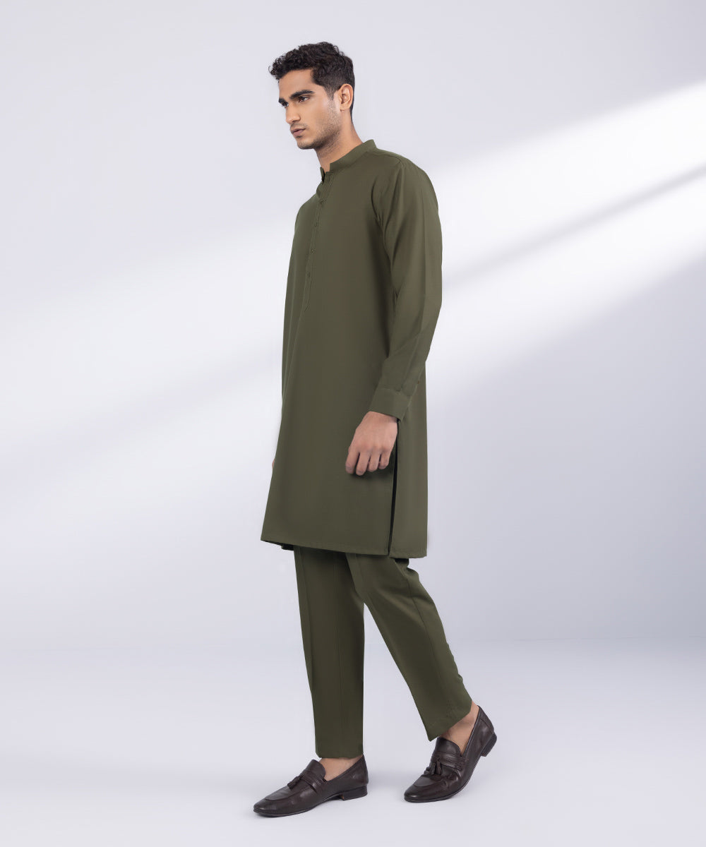 Men's Stitched Olive  Poly Suit