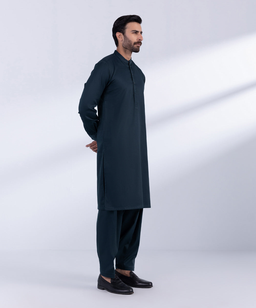 Men's Stitched Navy Cotton Dobby Kurta Shalwar