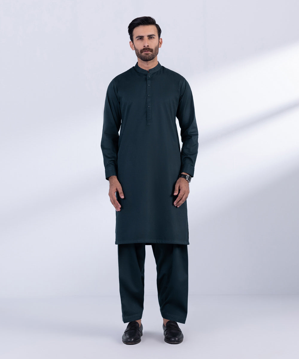 Men's Stitched Navy Cotton Dobby Kurta Shalwar