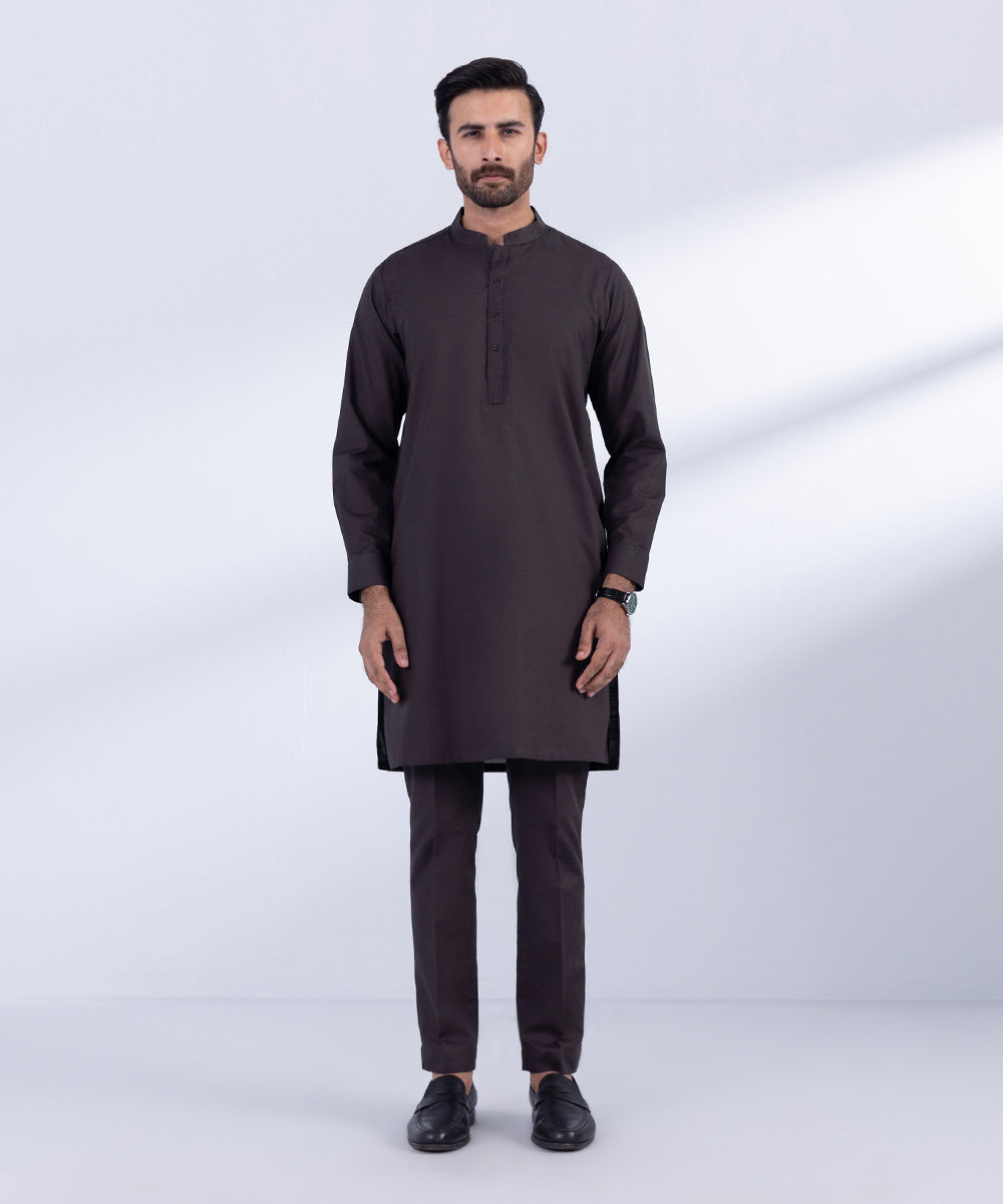 Men's Stitched Purple Khaddar Kurta Trousers