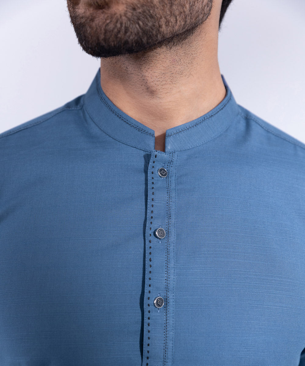 Men's Stitched Blue Khaddar Kurta Shalwar