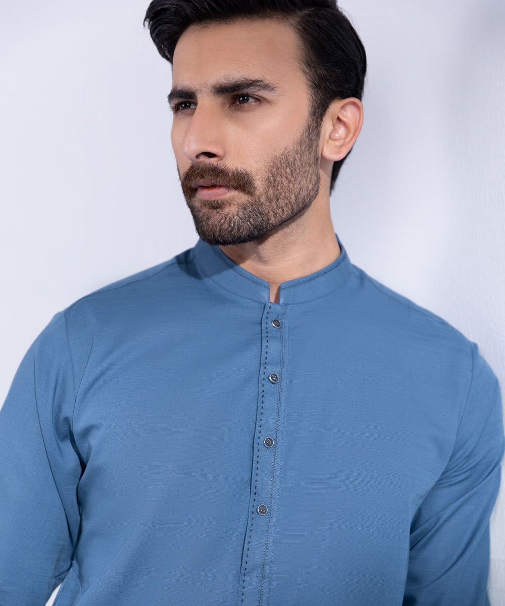 Men's Stitched Blue Khaddar Kurta Shalwar