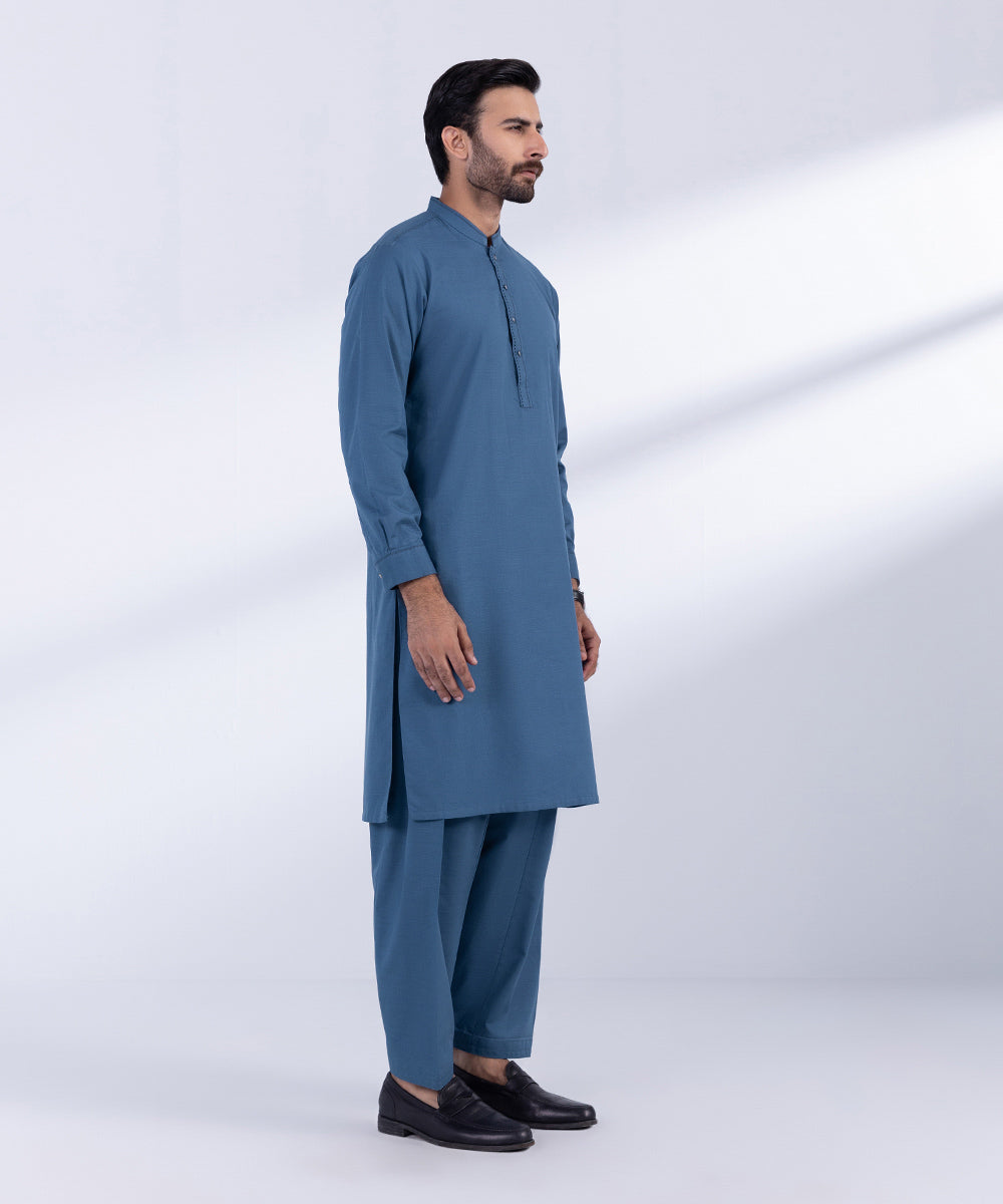 Men's Stitched Blue Khaddar Kurta Shalwar