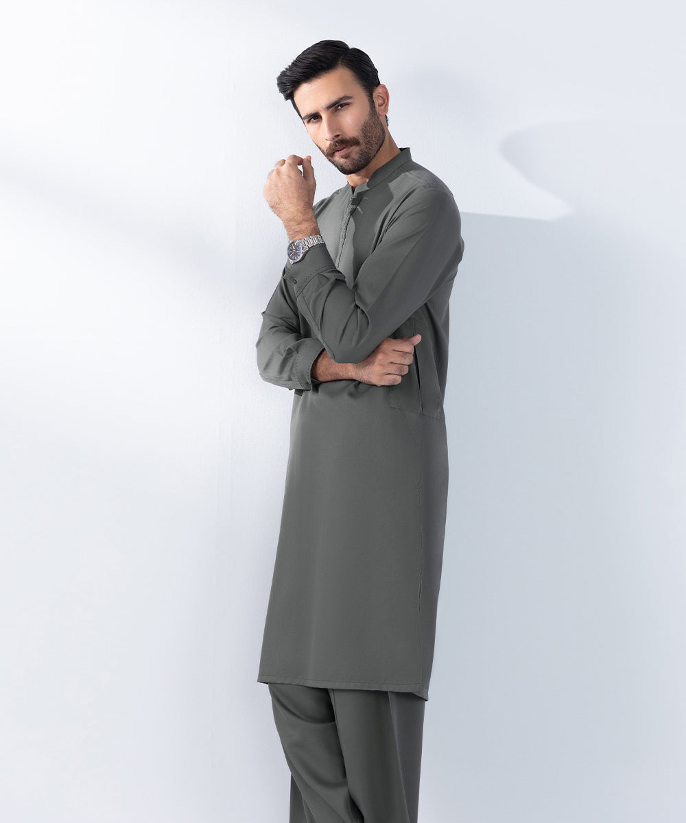 Men's Stitched Dark Grey Premium Wash & Wear Kurta Shalwar