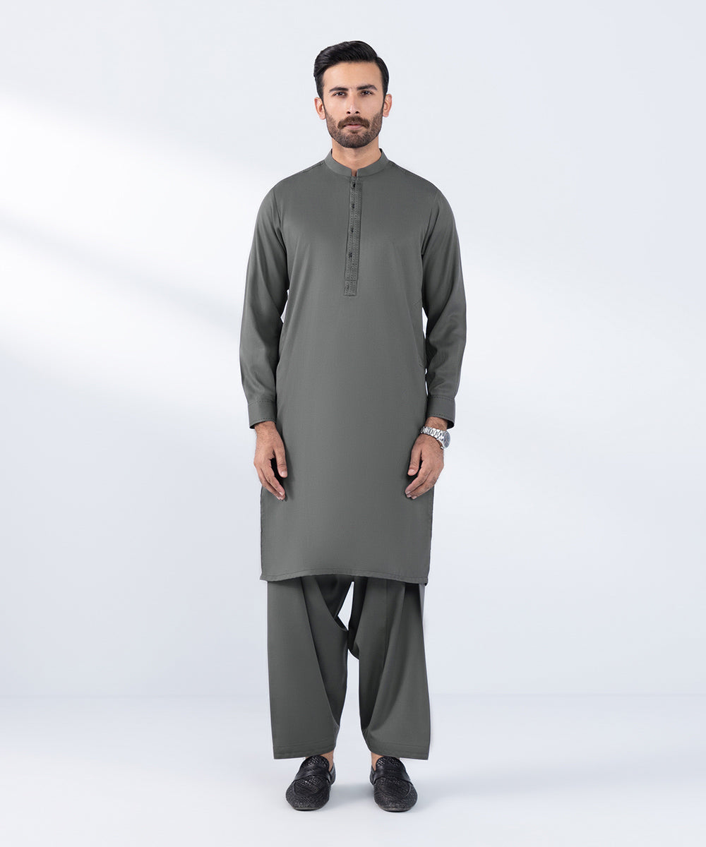 Men's Stitched Dark Grey Premium Wash & Wear Kurta Shalwar