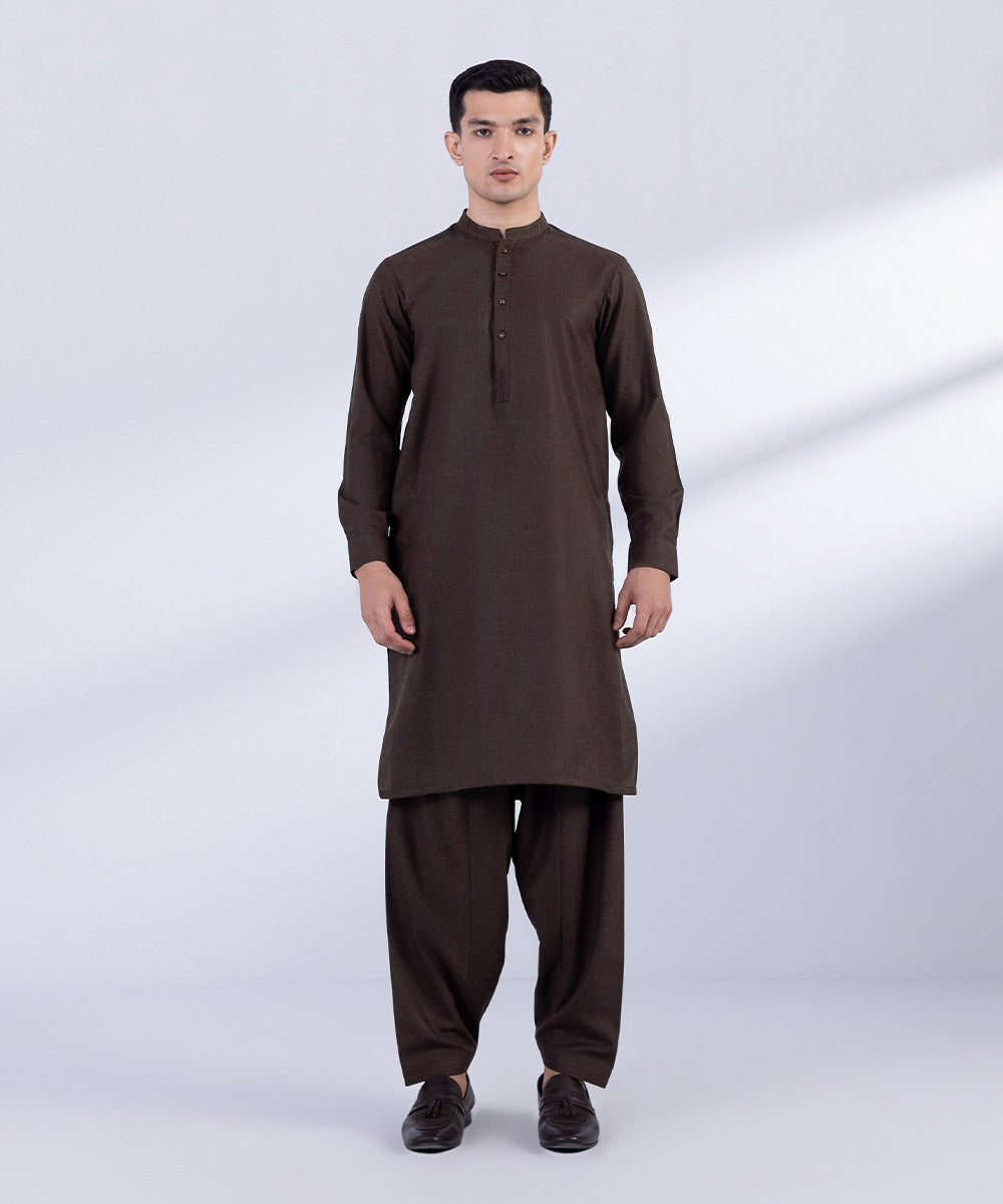 Men's Stitched Maroon Premium Wash & Wear Kurta Shalwar