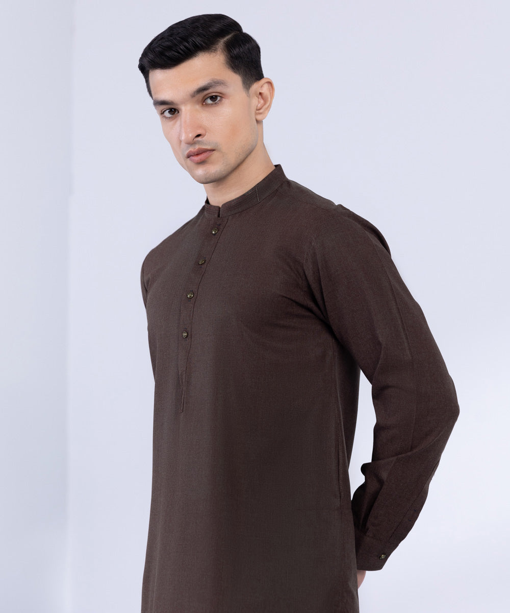 Men's Stitched Maroon Premium Wash & Wear Kurta Shalwar