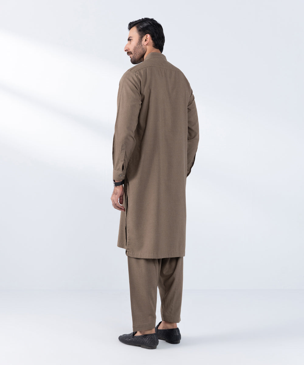 Men's Stitched Camel Brown Luxury Wool Kurta Shalwar