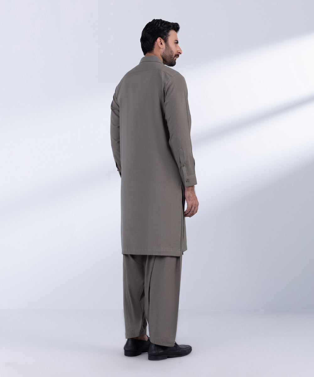 Men's Stitched Olive Grey Luxury Wool Kurta Shalwar