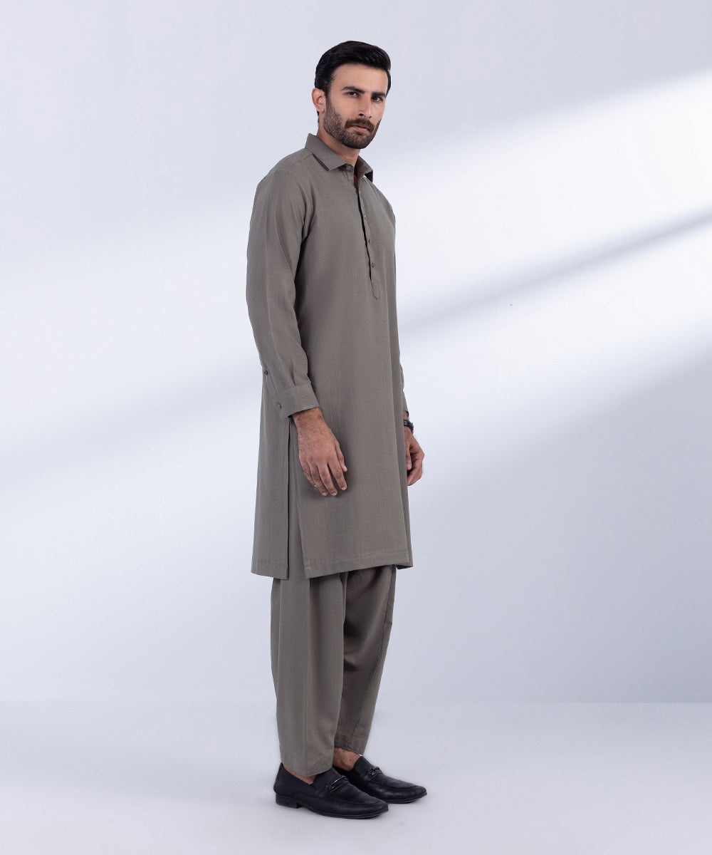 Men's Stitched Olive Grey Luxury Wool Kurta Shalwar