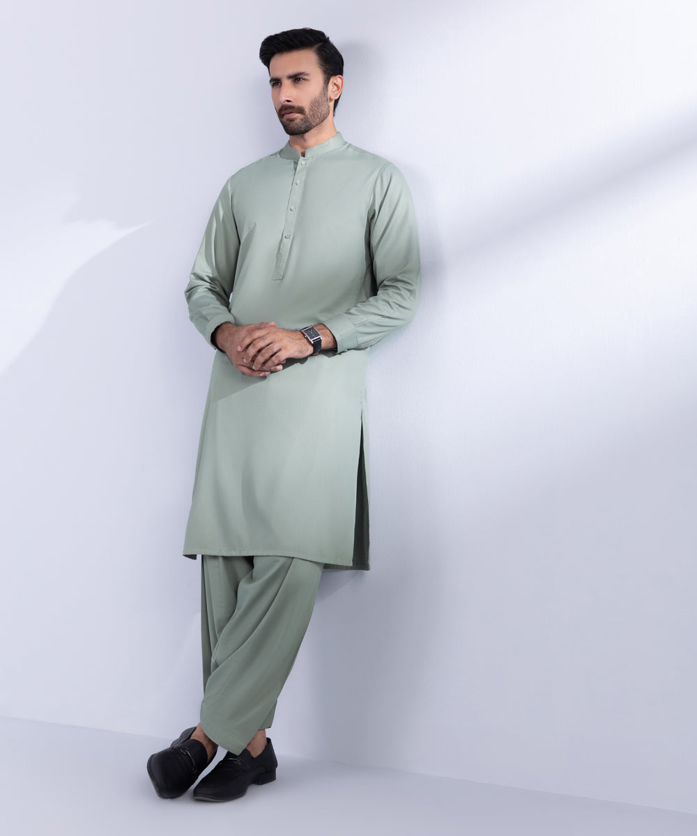 Men's Stitched Olive Green Premium Wash & Wear Kurta Shalwar