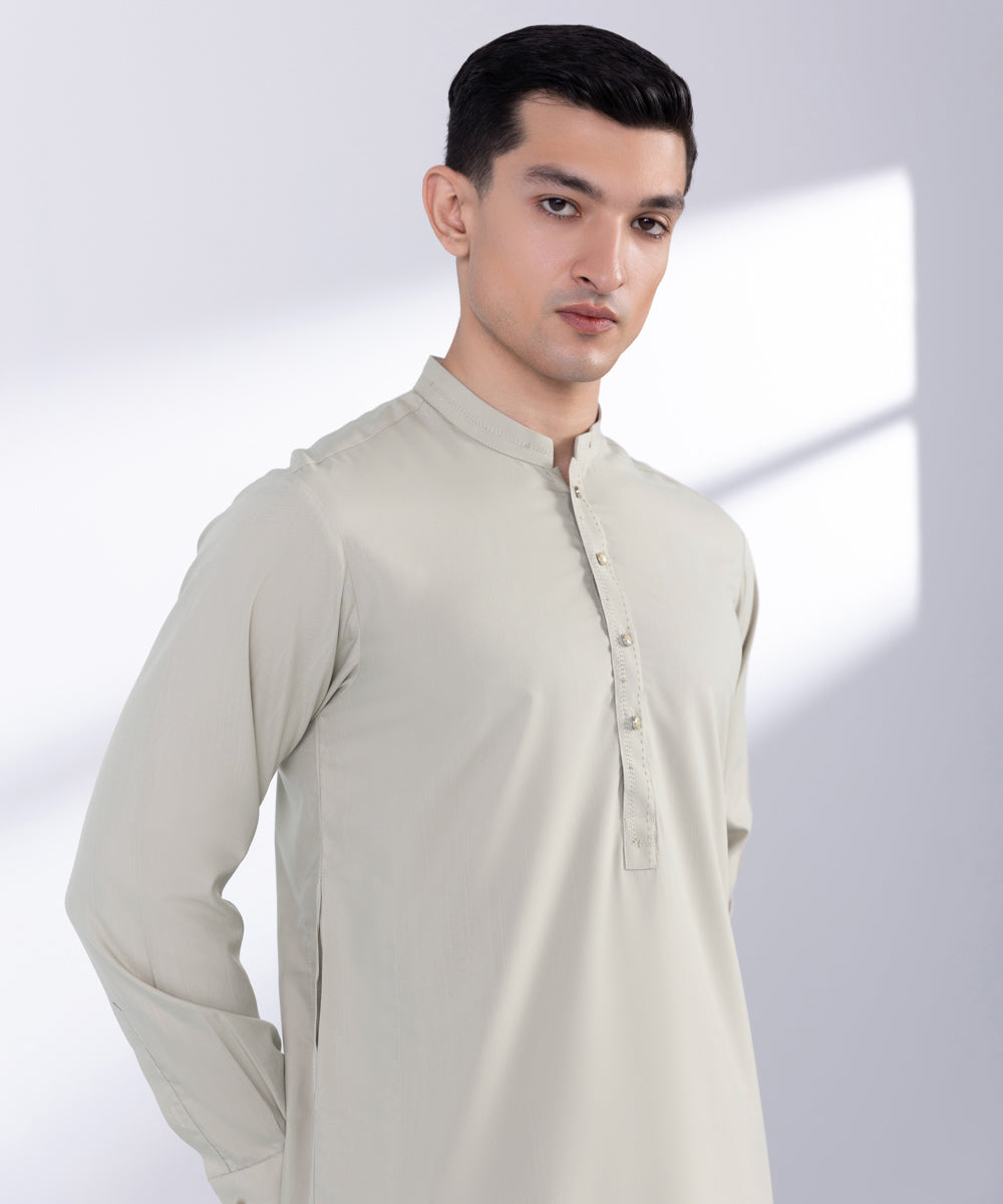 Men's Stitched Beige Premium Wash & Wear Kurta Shalwar