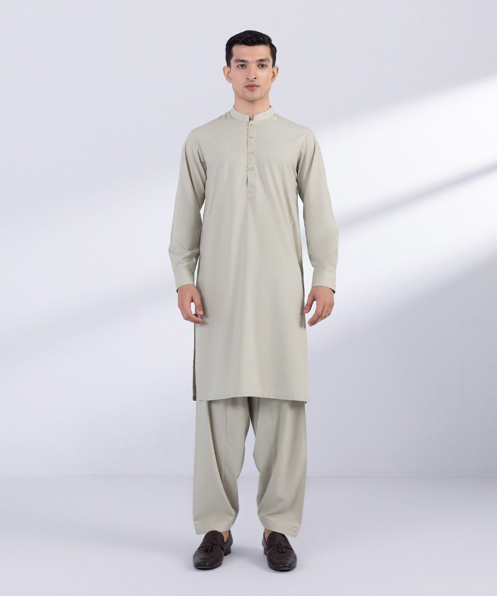 Men's Stitched Beige Premium Wash & Wear Kurta Shalwar