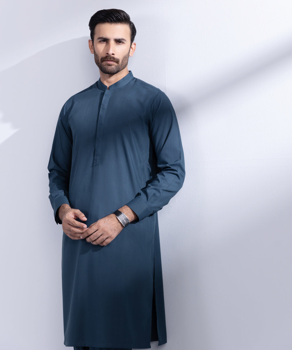 Men's Stitched Navy Premium Wash & Wear Kurta Shalwar