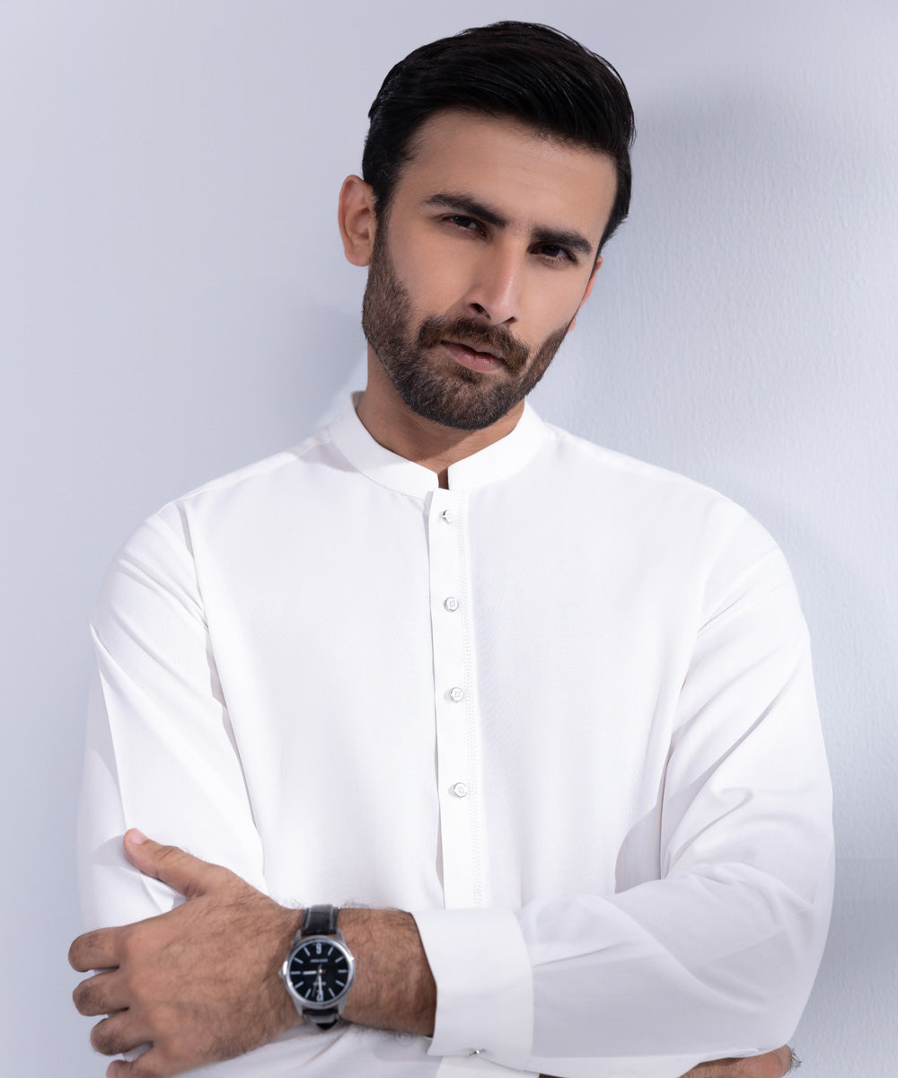 Men's Stitched White Premium Wash & Wear Kurta Trousers