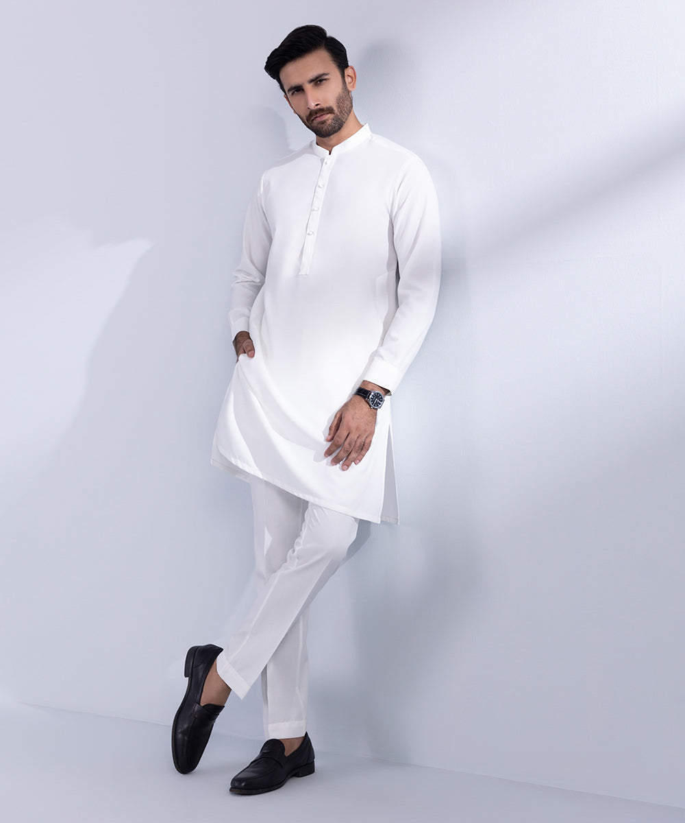 Men's Stitched White Premium Wash & Wear Kurta Trousers