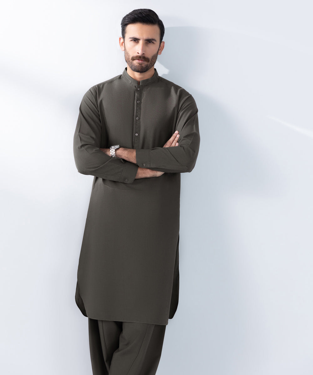 Men's Stitched Brown Wash & Wear Kurta Shalwar