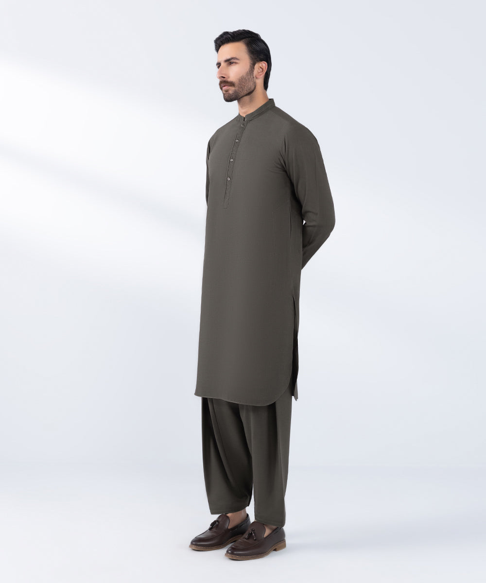 Men's Stitched Brown Wash & Wear Kurta Shalwar