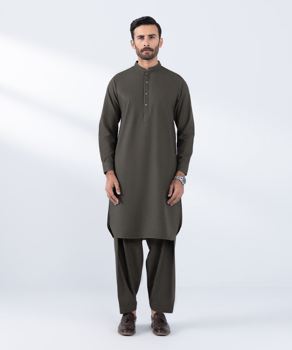 Men's Stitched Brown Wash & Wear Kurta Shalwar