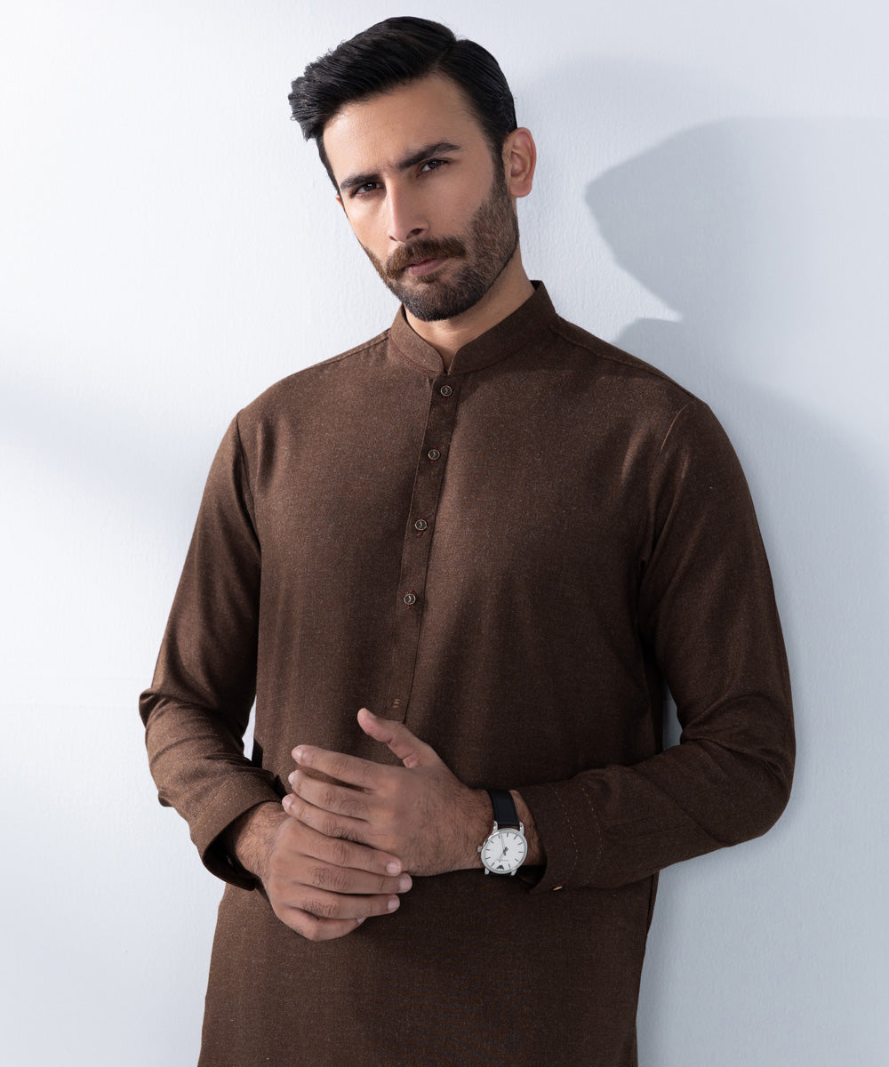 Men's Stitched Rust Wash & Wear Kurta Shalwar