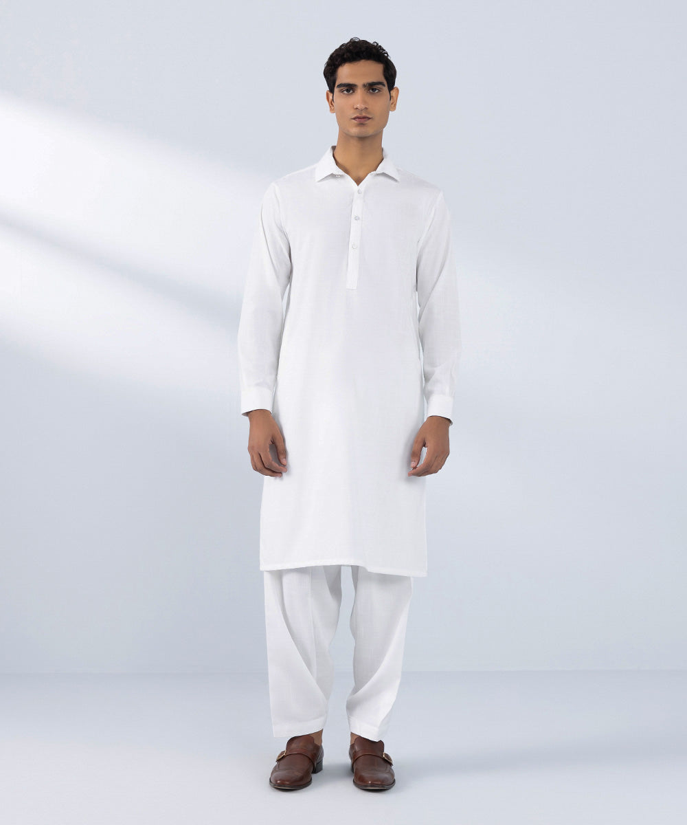 Men's Stitched White Wash & Wear Kurta Shalwar