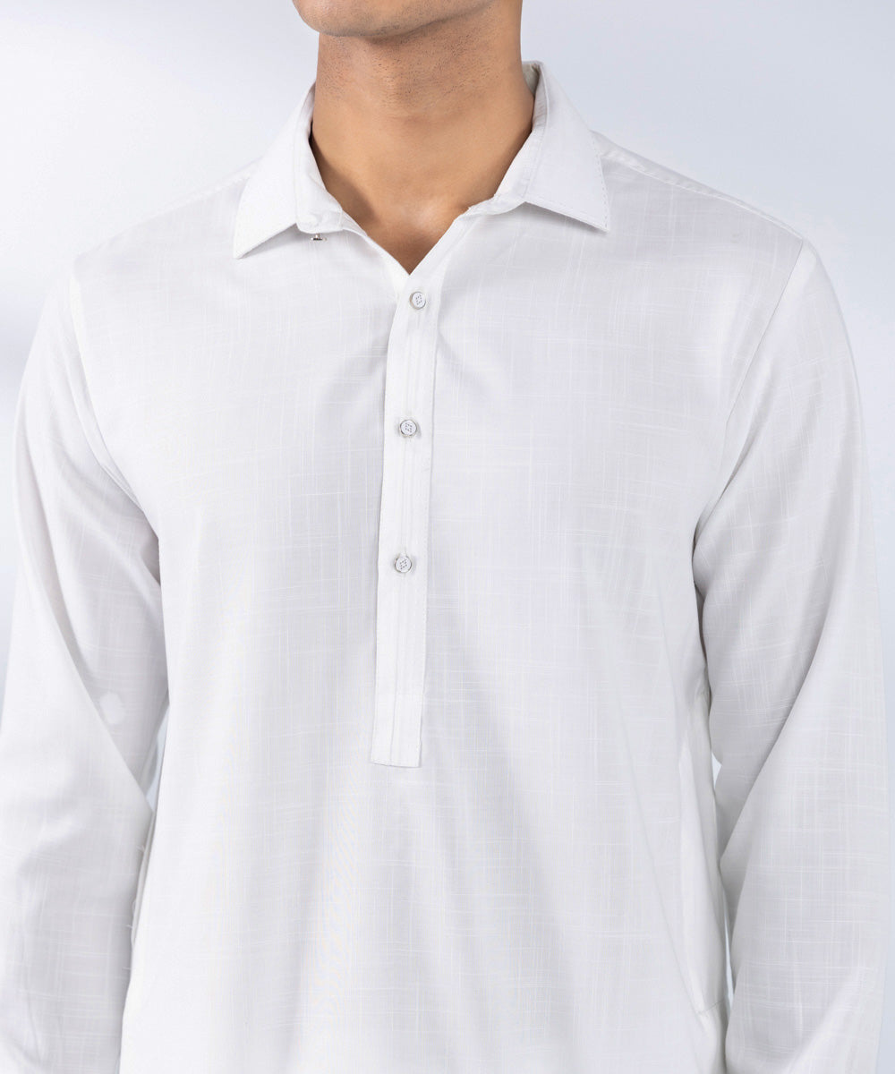 Men's Stitched White Wash & Wear Kurta Shalwar