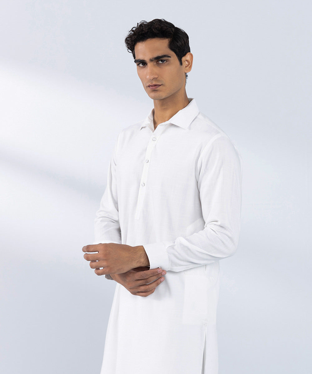 Men's Stitched White Wash & Wear Kurta Shalwar