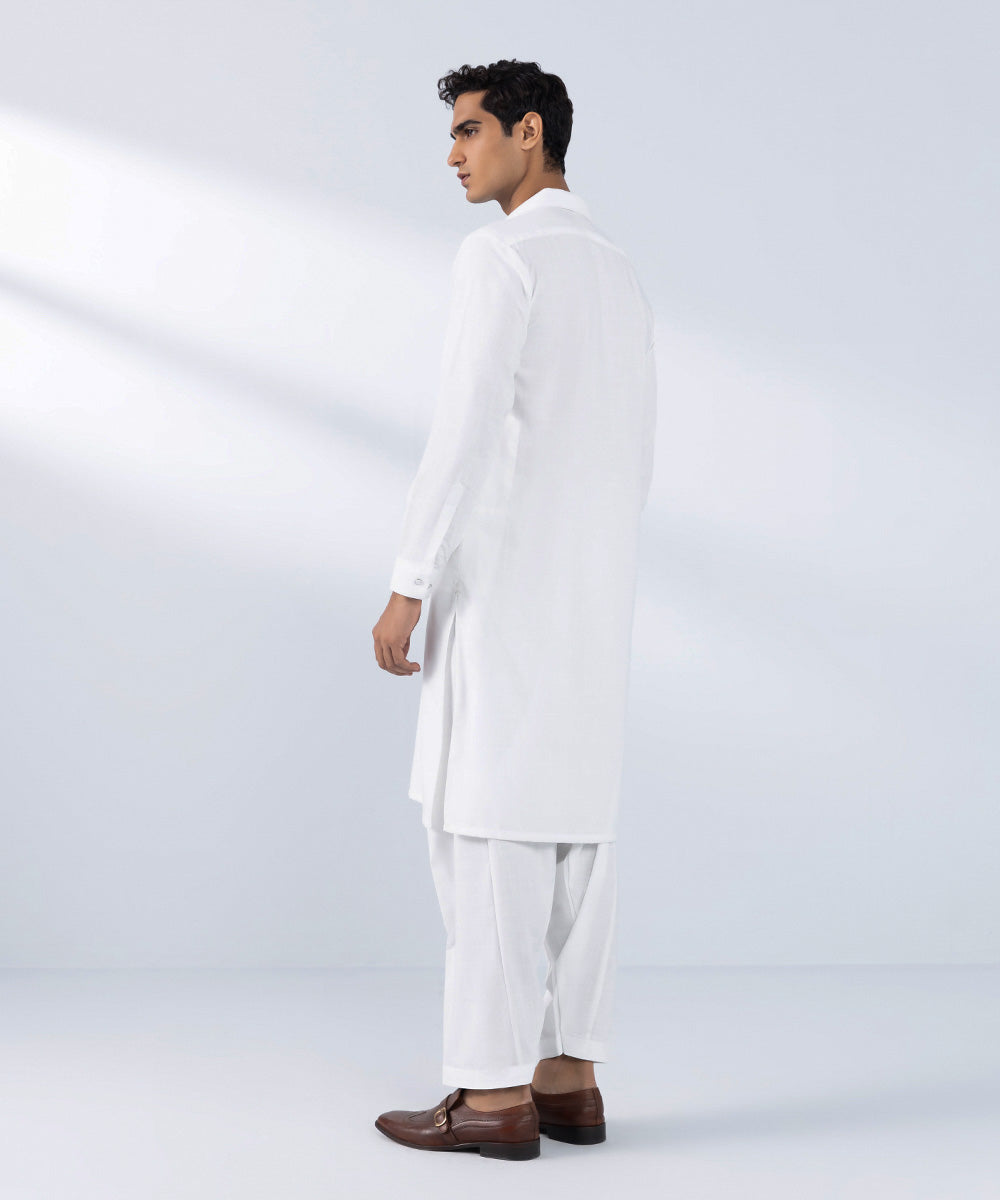 Men's Stitched White Wash & Wear Kurta Shalwar