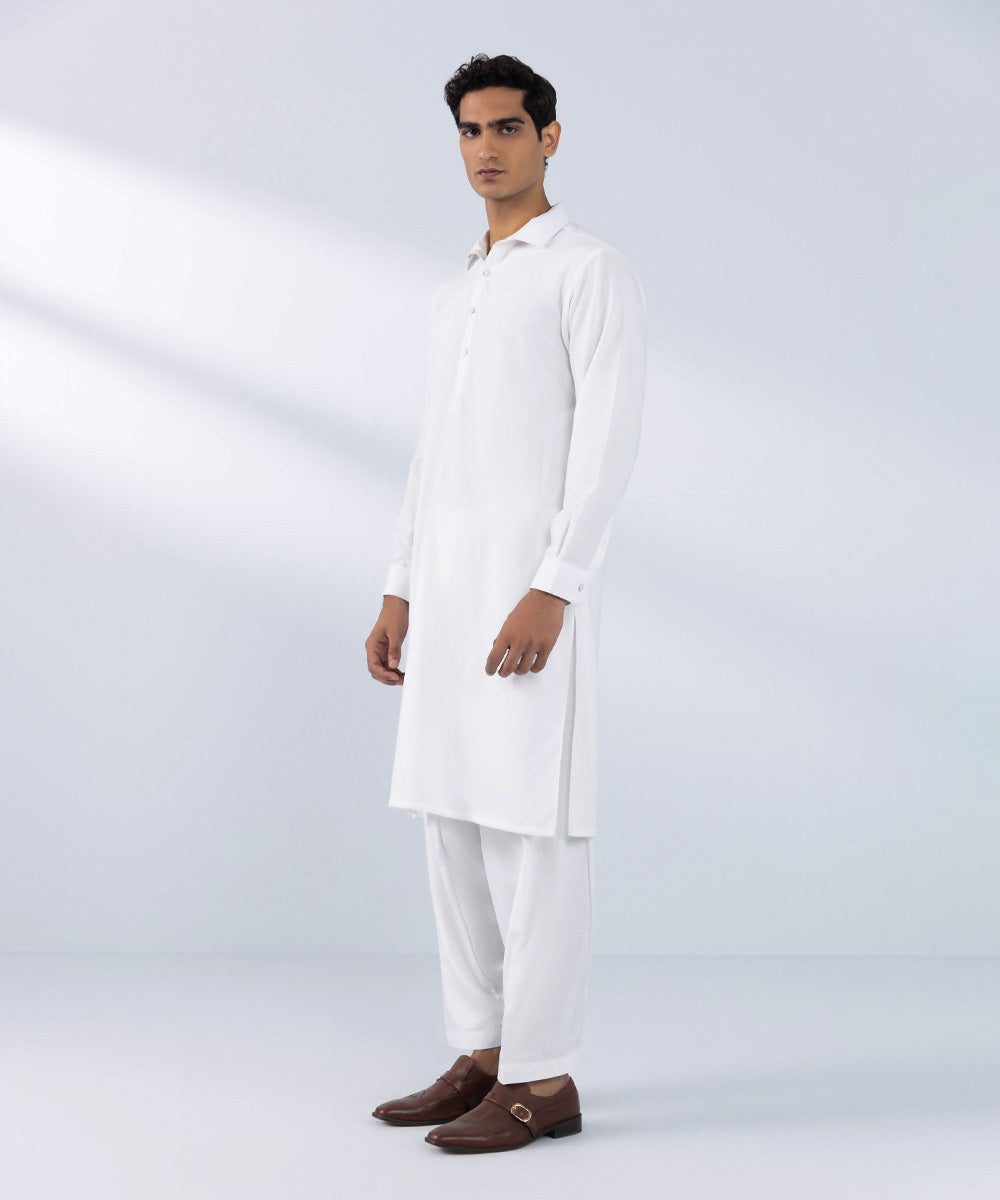 Men's Stitched White Wash & Wear Kurta Shalwar