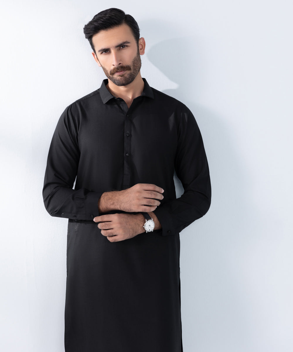 Men's Stitched Black Wash & Wear Kurta Shalwar