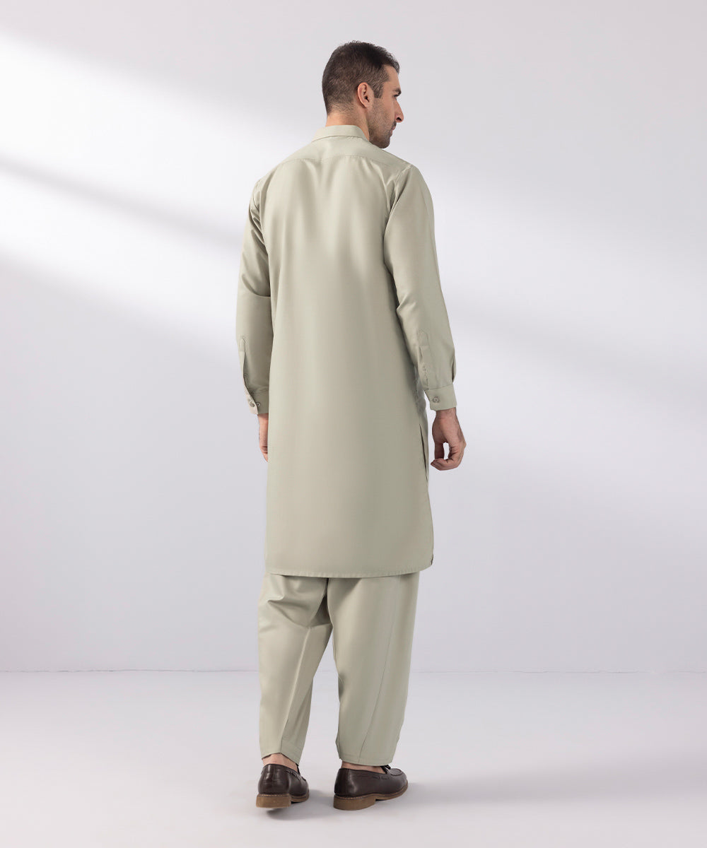 Men's Stitched Wash & Wear Khaki Straight Hem Kurta Shalwar