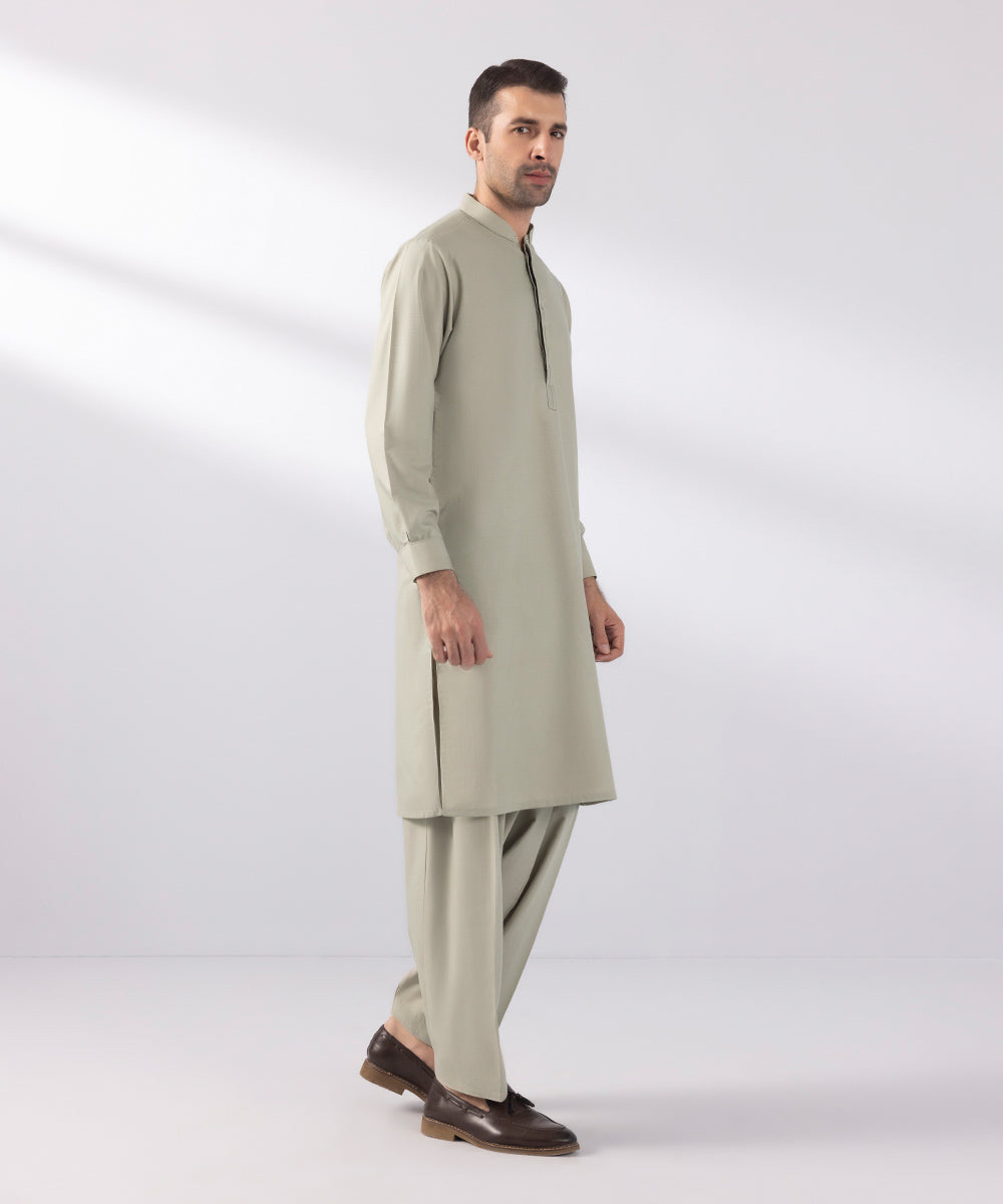 Men's Stitched Wash & Wear Khaki Straight Hem Kurta Shalwar