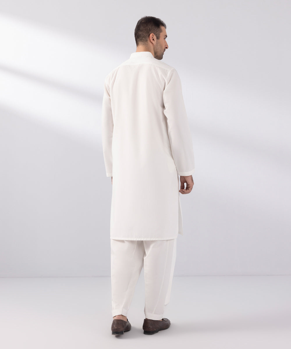 Men's Stitched Wash & Wear White Straight Hem Kurta Shalwar