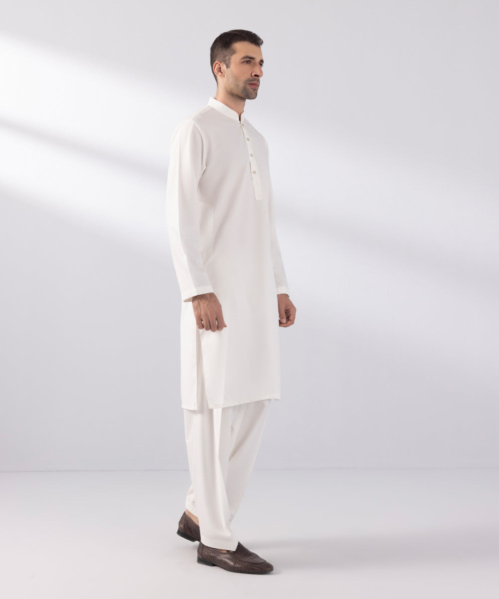 Men's Stitched Wash & Wear White Straight Hem Kurta Shalwar