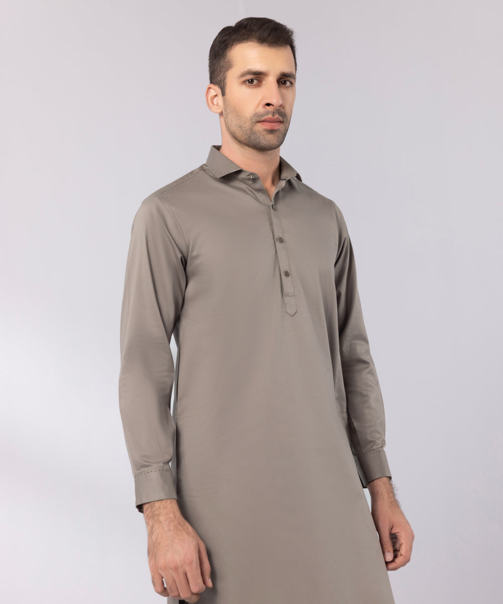 Men's Stitched Cotton Dobby Mauve Round Hem Kurta Shalwar