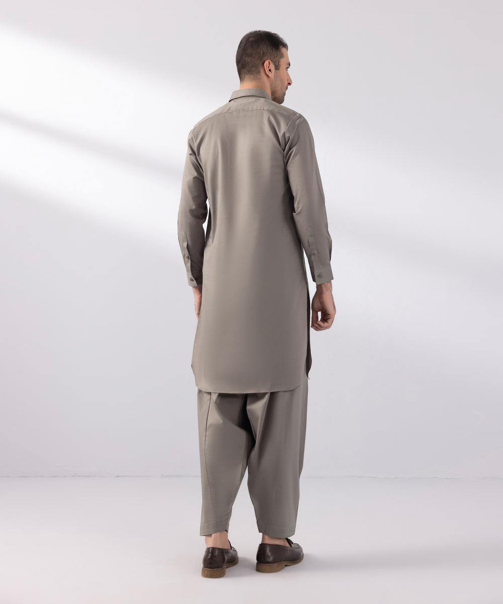 Men's Stitched Cotton Dobby Mauve Round Hem Kurta Shalwar