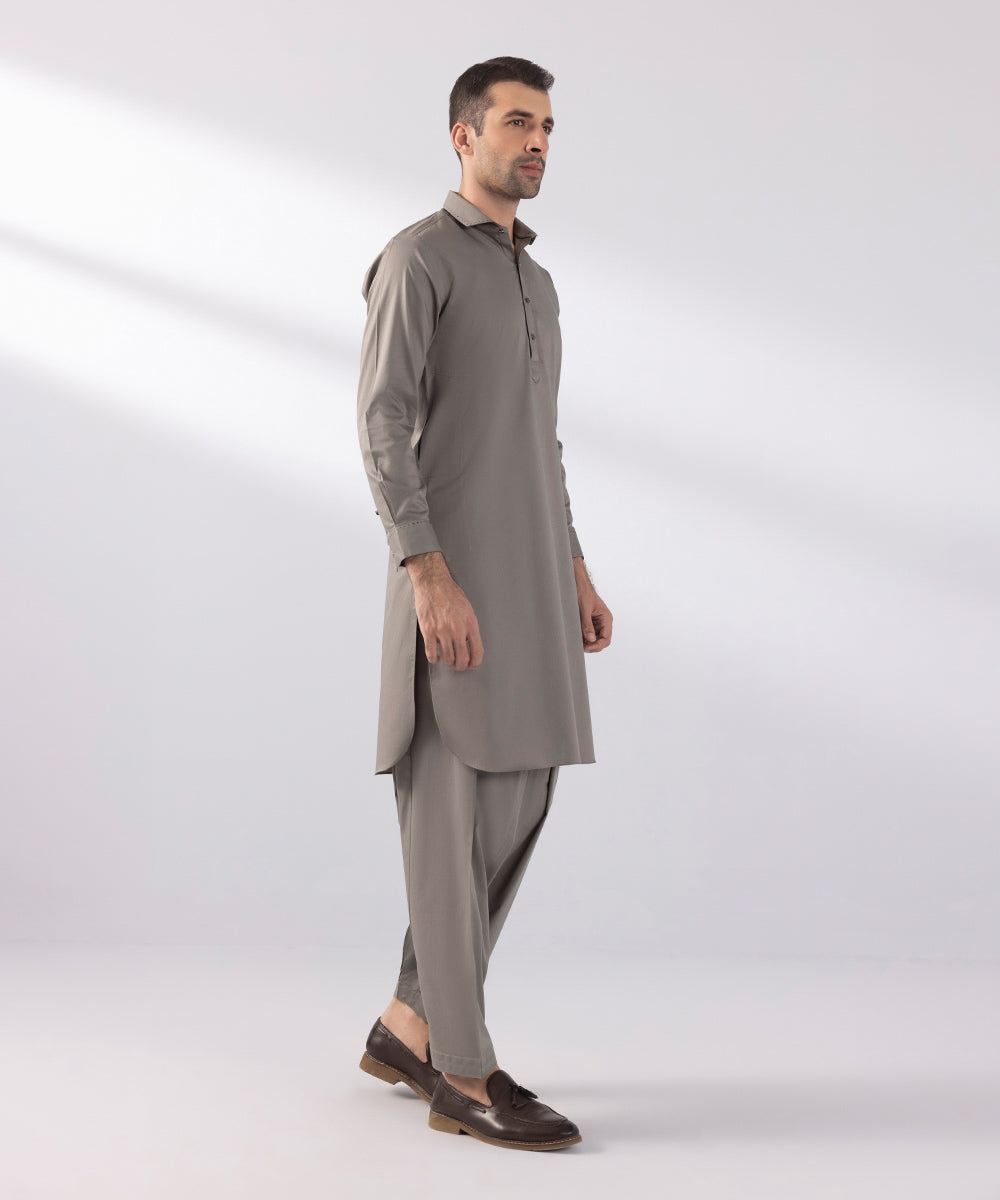 Men's Stitched Cotton Dobby Mauve Round Hem Kurta Shalwar