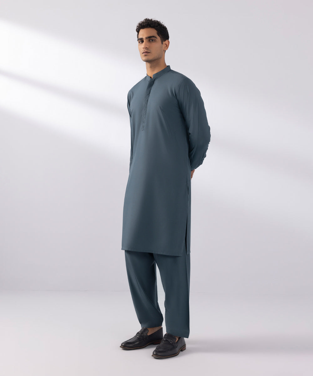 Men's Stitched Wash & Wear Charcoal Straight Hem Kurta Shalwar