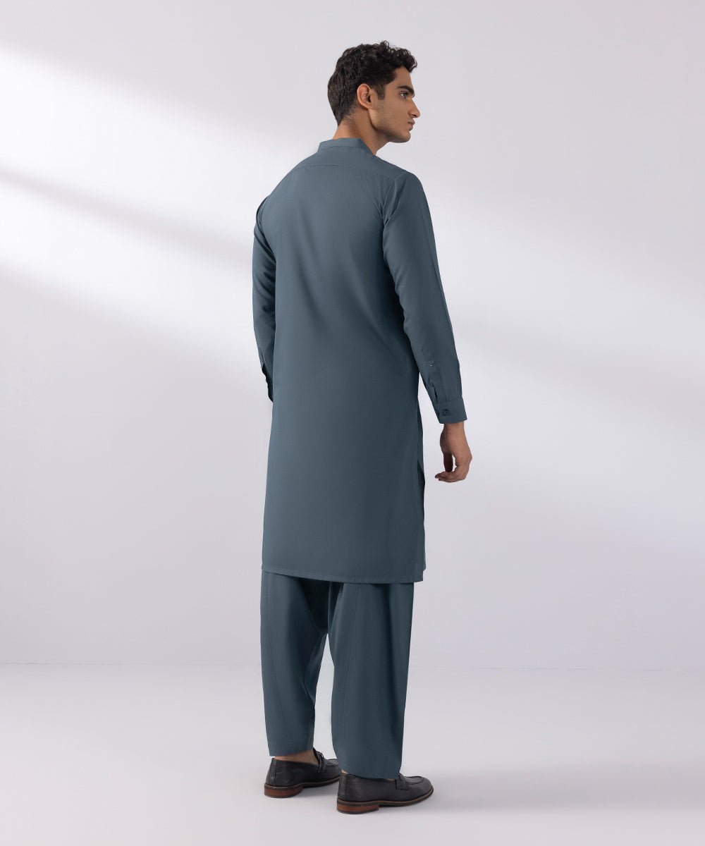 Men's Stitched Wash & Wear Charcoal Straight Hem Kurta Shalwar