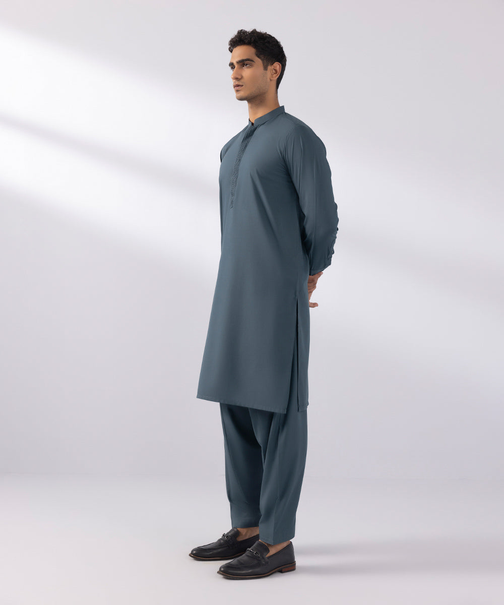 Men's Stitched Wash & Wear Charcoal Straight Hem Kurta Shalwar