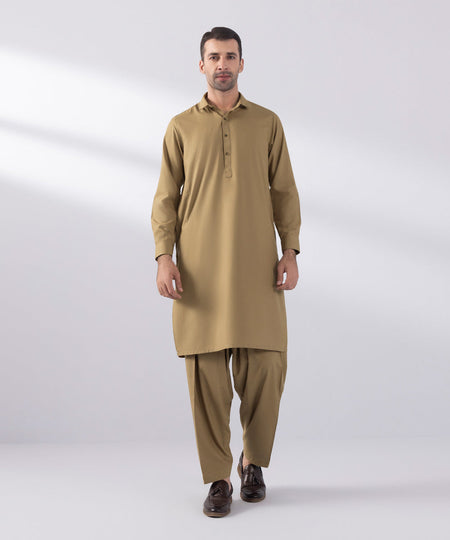 Men's Stitched Wash & Wear Bronze Straight Hem Kurta Shalwar