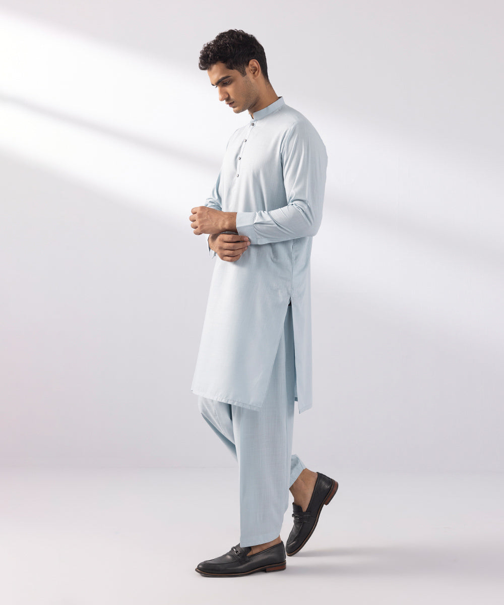 Men's Stitched Wash & Wear Aqua Straight Hem Kurta Shalwar