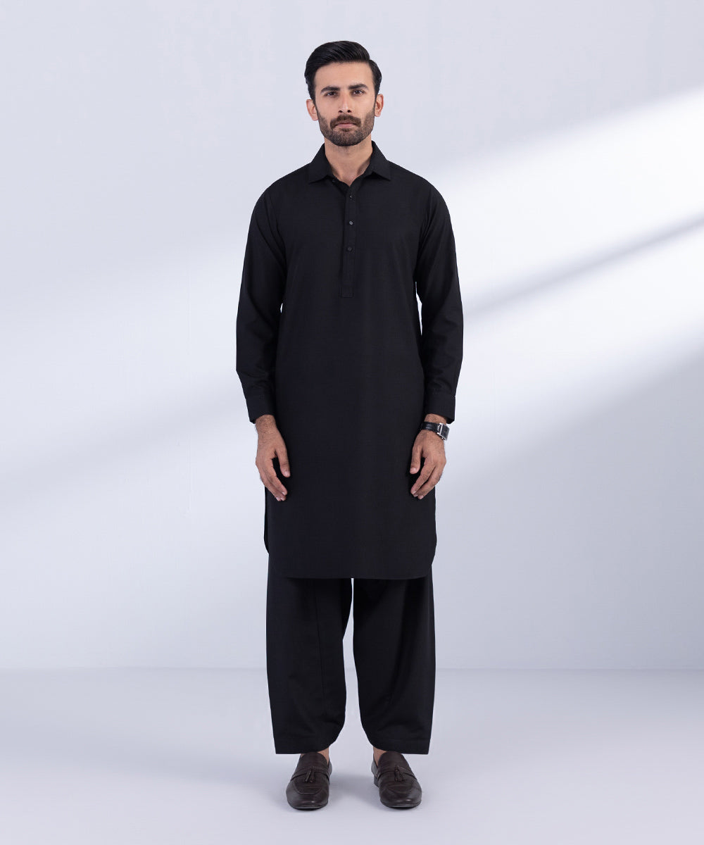 Men's Stitched Black Wash & Wear Kurta Shalwar