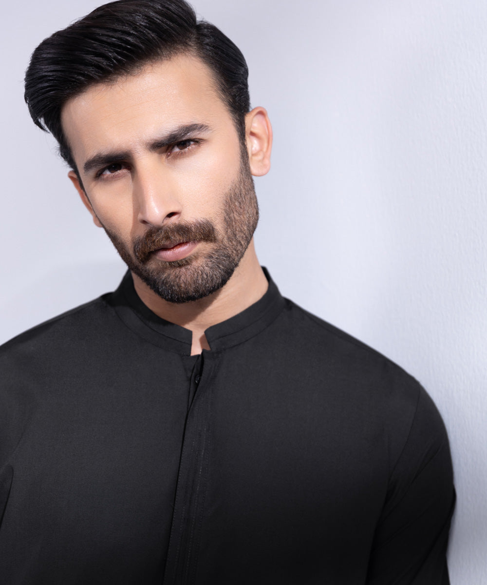 Men's Stitched Black Wash & Wear Kurta Shalwar