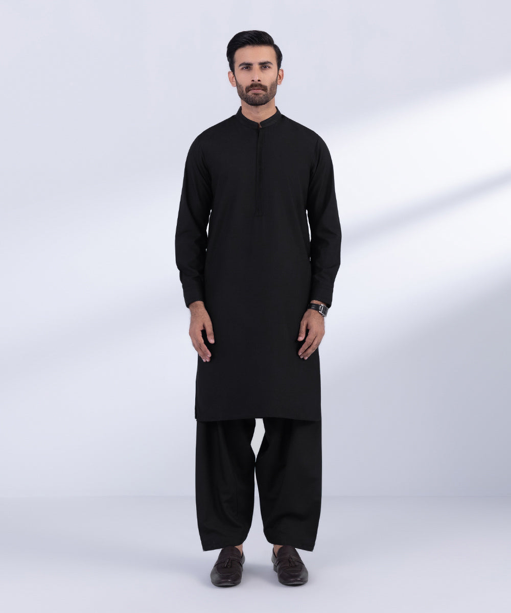 Men's Stitched Black Wash & Wear Kurta Shalwar