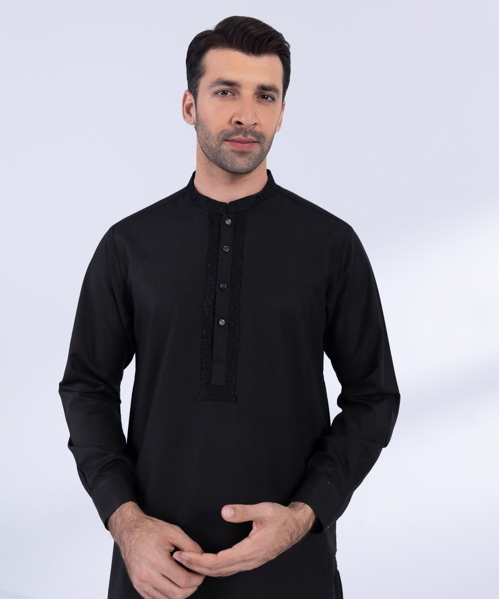 Men's Stitched Black Wash & Wear Kurta Trousers