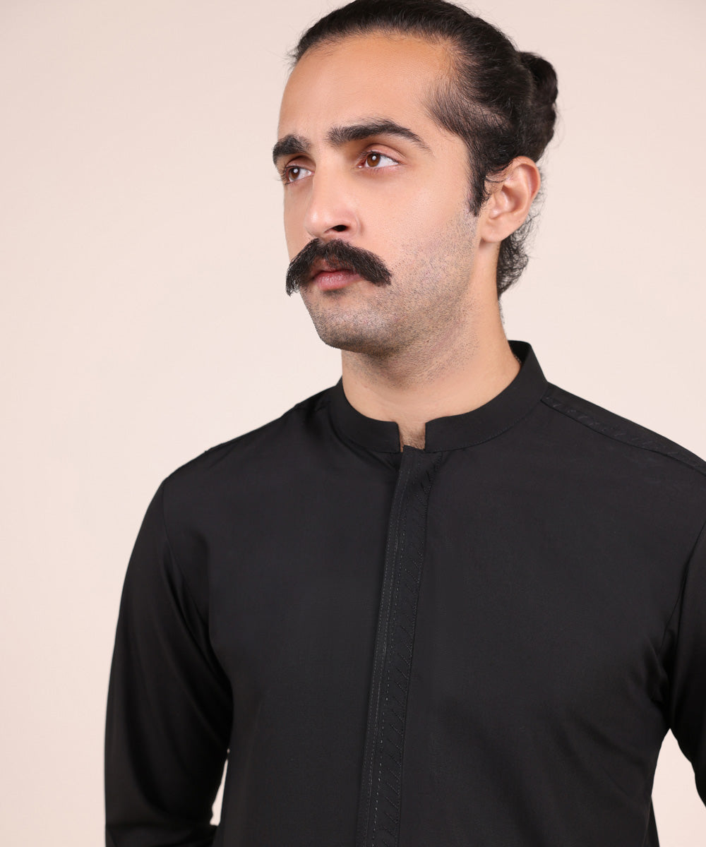 Men's Stitched Black Wash & Wear Kurta Shalwar