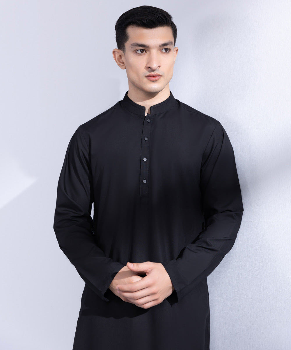 Men's Stitched Black Wash & Wear Kurta Shalwar