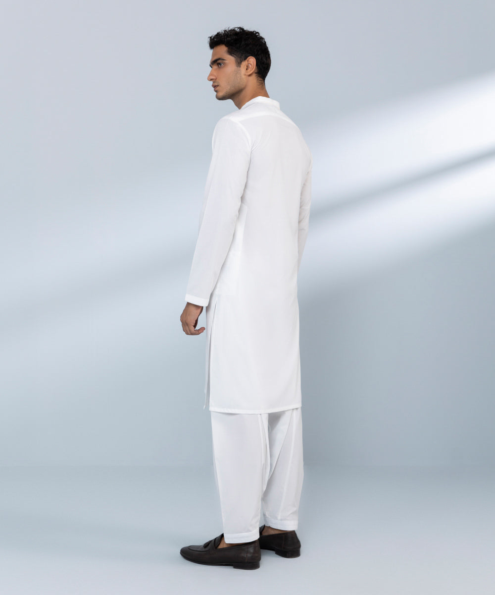 Men's Stitched Wash & Wear White Straight Hem Kurta Shalwar